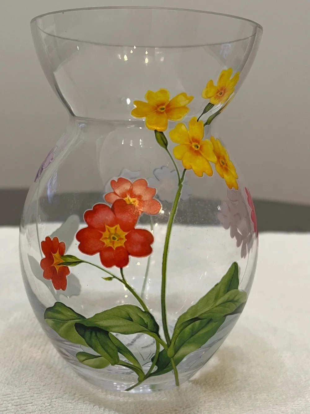 Decorative Floral Clear Glass BulbVase - Yellow & Red Multi Colored Flowers